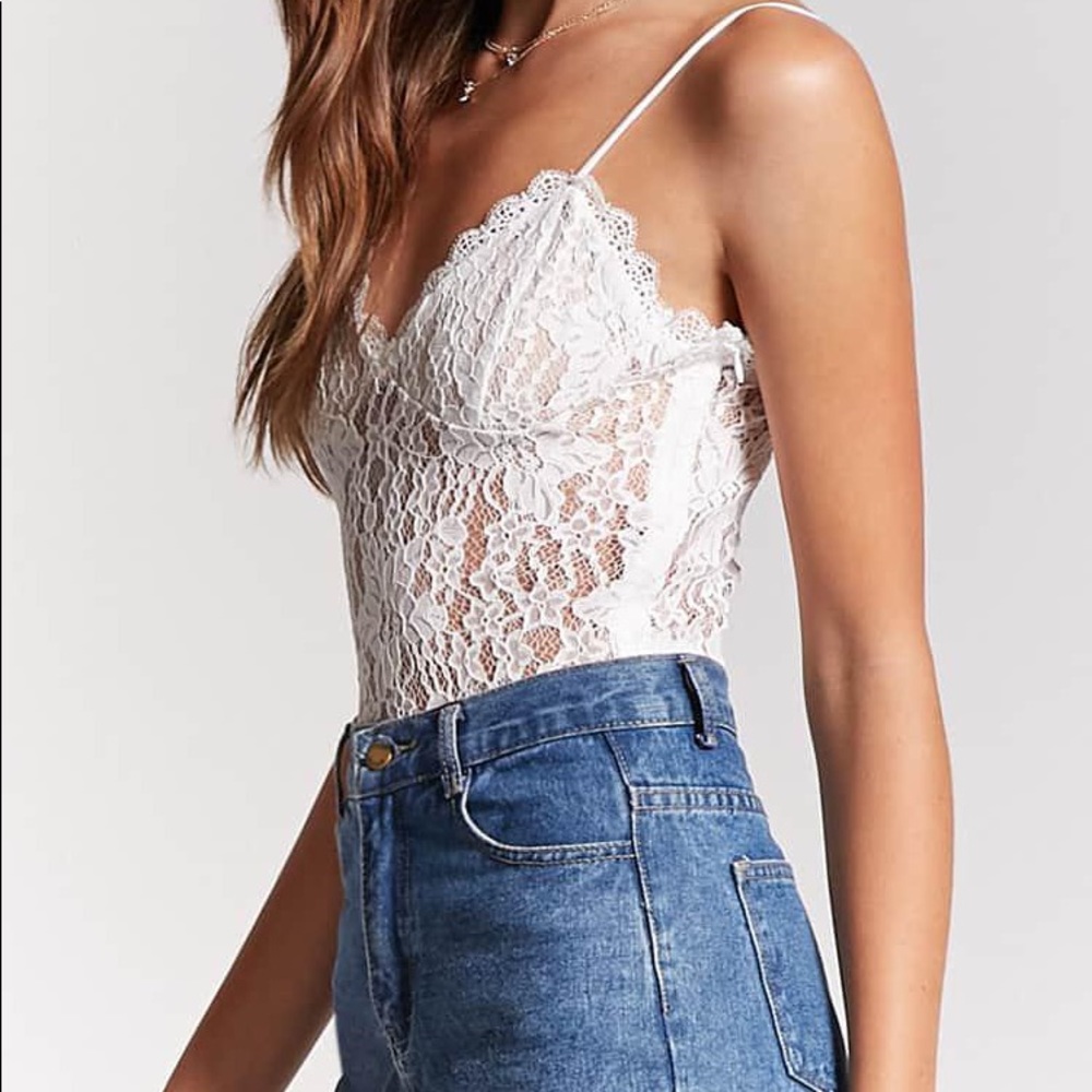 Forever 21 White Lace Bodysuit